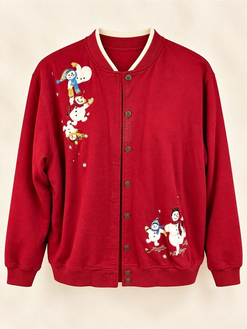 Alfred Dunner XL Red Snowman Jacket Festive Holiday Embroidery